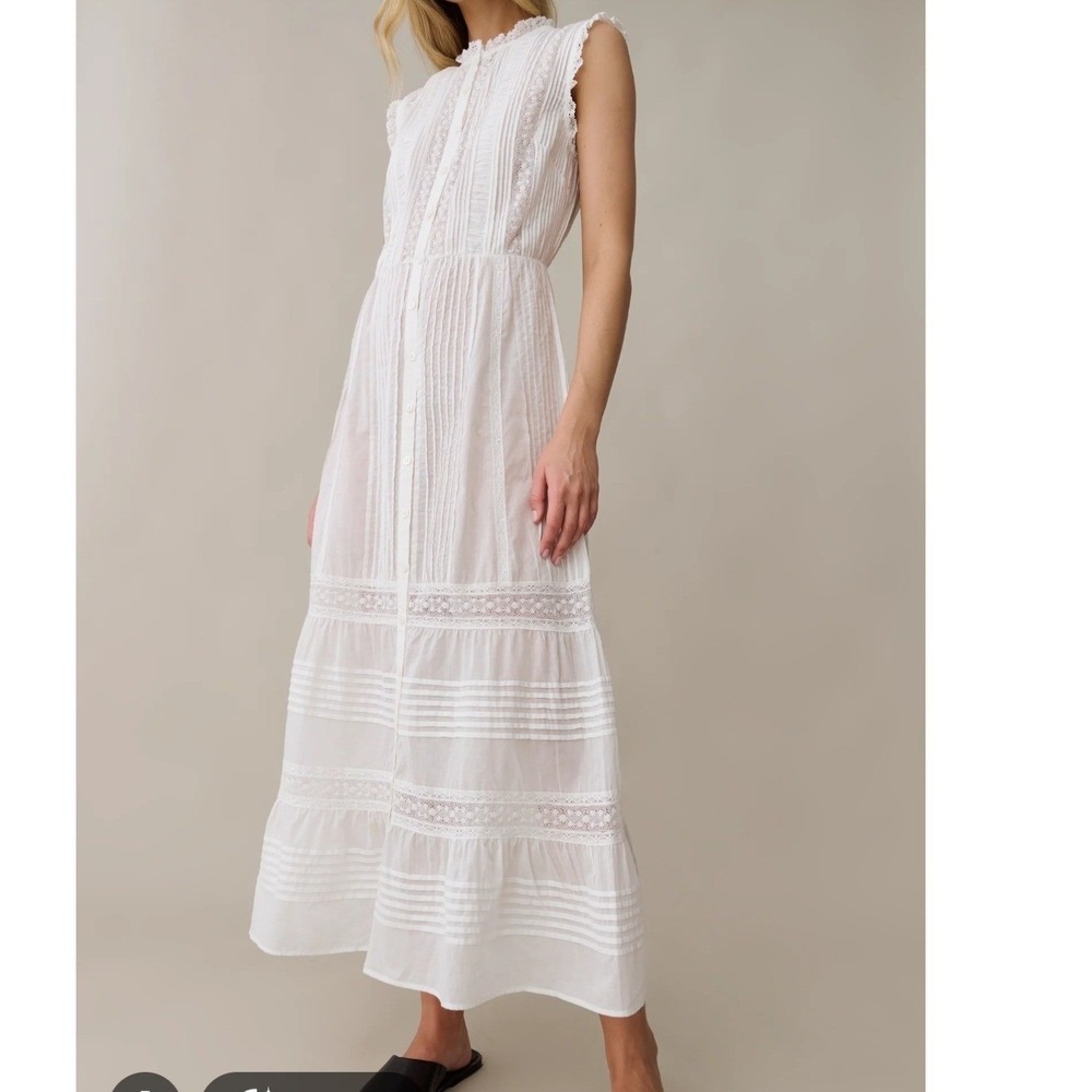Few Moda Sorella Primrose White 100% Cotton Lace Pintuck Maxi Dress Feminine NEW